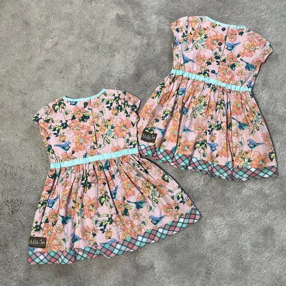 Matilda Jane Twin Girls Dresses Size 4T Easter Birds Floral Pink Blue - Picture 9 of 10